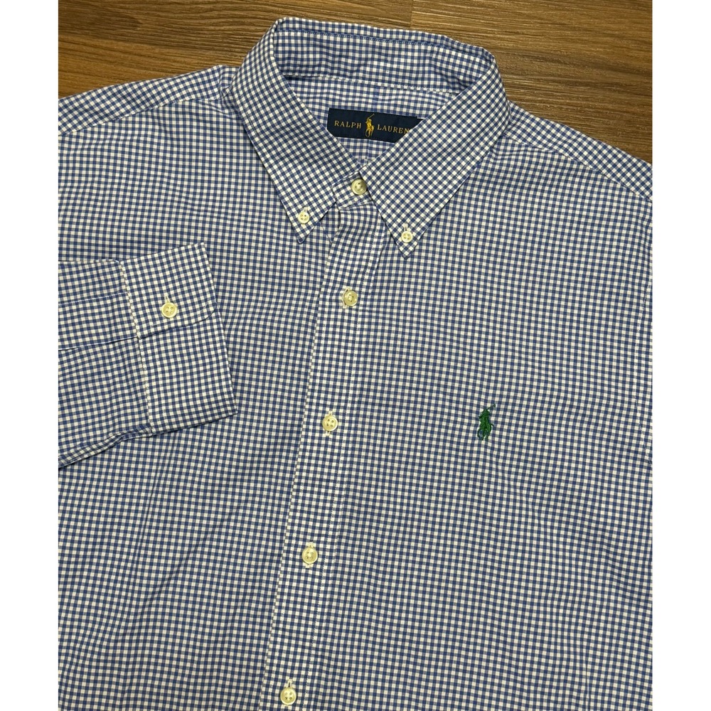 Ralph Lauren Mens Blue White Gingham Cotton Button Down Pony Logo Shirt NWT Sz L